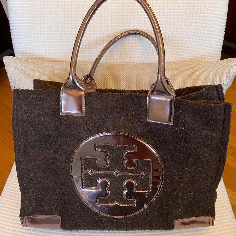 Tory Burch Wool/Felt Brown and Metallic Tote